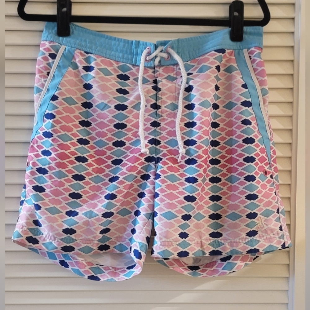 Penguin by Munising Wear- Men's Lined Blue/Pink/White Swim Trunks